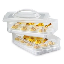 (2-Layer, 24 Eggs) Plastic Detachable Deviled Egg Carrier Storage Container W...