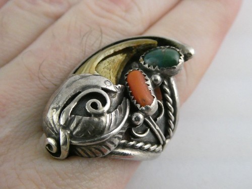 Helen Harrison IHMSS NA Navajo Sterlingsilber Kralle Koralle Türkis Ring Größe 11 - Bild 13 von 18