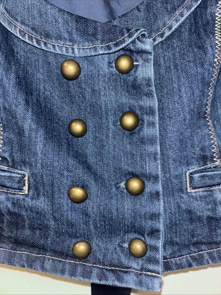 Винтажный женщин Sz XL синий джинсовой ткани жилет с карманами на пуговицах Western Cowgirl Jean - Изображение 3 из 4