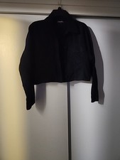 Black denim cropped jacket, Elasticized at back hem L