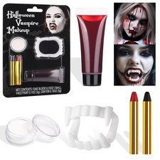 Halloween Vampire Makeup Kit with White Face  Body Paint, Fake Blood, Black