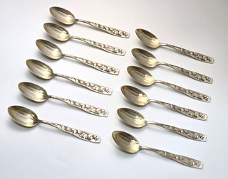 (12) Whiting BERRY Sterling Silver Demitasse Spoons w/ Gold Wash Bowls NO MONO