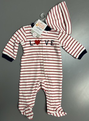 Carter's ''LOVE'' 2-Piece Striped Sleeper Hat Set Size NEWBORN NB