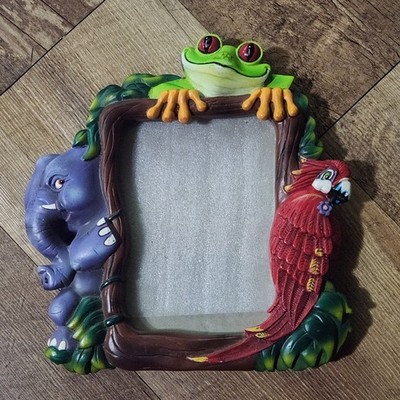 Vintage RAINFOREST CAFE 3D 3.5''x5'' Picture Frame Resin FROG ELEPHANT PARROT