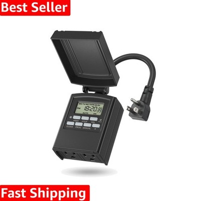 7 Day Outdoor Heavy Duty Digital Programmable Timer, Outdoor Timer Outlet Wat...
