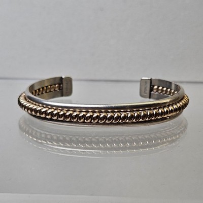 Chunky Vintage Sterling Silver 1/20 12K GF Craniated Cuff Bracelet Navajo 6.5''