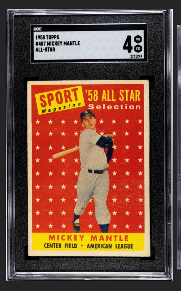 🔥⬛️Mickey Mantle⬛️🔥1958 Topps All-Star #487 Yankees HOF SGC 4 DEAD CENTERED - Image 2 of 3