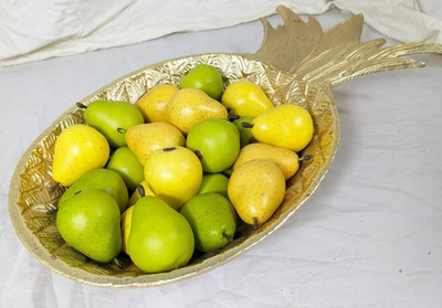 Gold Pineapple Bowl Faux Miniature Pears Centerpiece Fruit Display Decor Prop