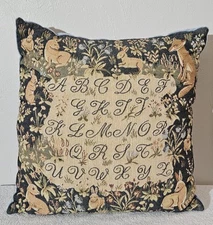ART de LYS, ABC, ANIMALS, BLUE PETIT FRENCH WOVEN TAPESTRY PILLOW Alphabet