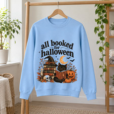 Halloween Book Lover Sweatshirt Black Cat Wit...