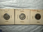 Lot Of 3x 1939  P MERCURY  SILVER Dime ACTUAL  COINs Circulated