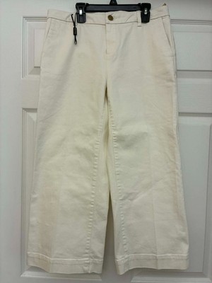 Massimo Dutti Ivory Wide Leg Crop Pants Womens EU 42 Cotton Stretch