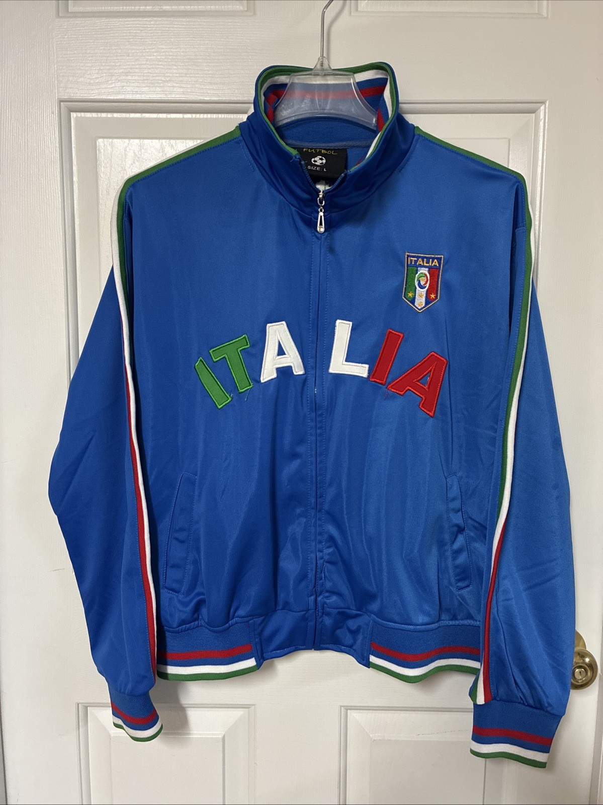 Italia Soccer Futbol Track Jacket Blue Front Zip Embroidered Men’s Size L