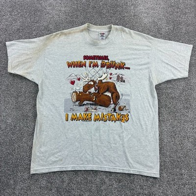 Vintage Moose Joke Shirt Mens 2XL Gray Sometimes When I'm Drunk I Make Mistakes