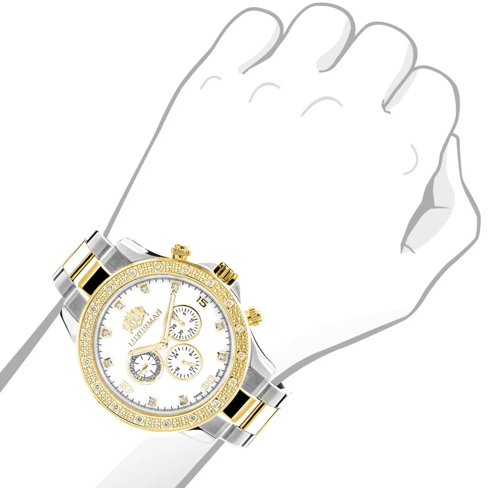 Relógio masculino de aço inoxidável com diamante | Luxurman Liberty 44 mm | Mostrador branco - Imagem 4 de 4