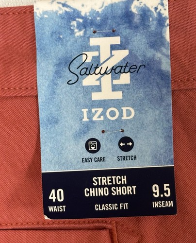 New IZOD Men’s Stretch Flat Front Shorts Relaxed Beach SaltWater Red Size 40 - Picture 4 of 8