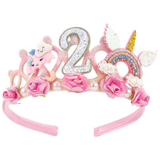 2nd Birthday Headband - Flower Crown for Girls Princess Tiara - Cute 2 Year Old