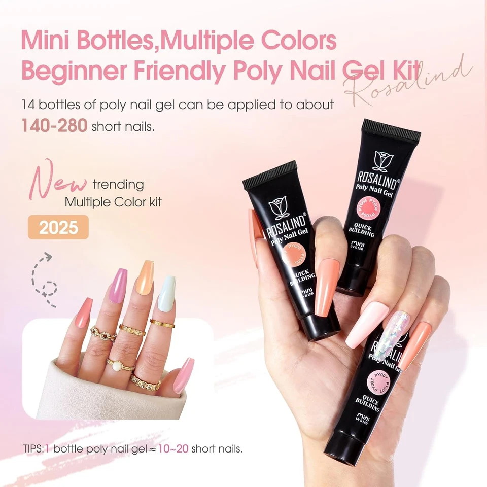 Kit de gel de uñas de polietileno ROSALIND -14 colores +72 Art 14 mini lámpara desnuda-03  Foto 3 de 4