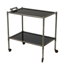 Carrello di Servizio Vintage Alluminio Vetro Italia Anni 60 Originale