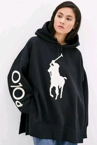 Polo Ralph Lauren OVERSIZED Big Pony Logo Fleece Hoodie Black Size M/L NWT $228 - Picture 10 of 14