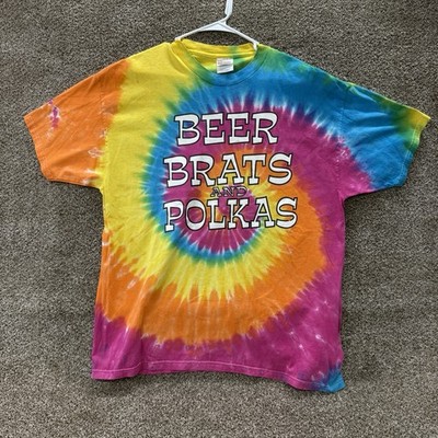 VTG Hanes Heavyweight Tie Dye T shirt Size XL Colorful Bright Beer Brats Polkas