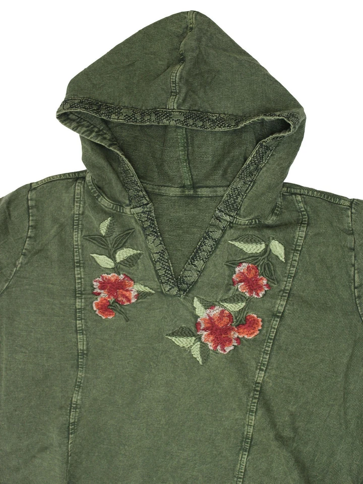 Coldwater Creek Top Sweatshirt hooded plus size 14 16 18 20 22 24 green floral - Image 4 of 4