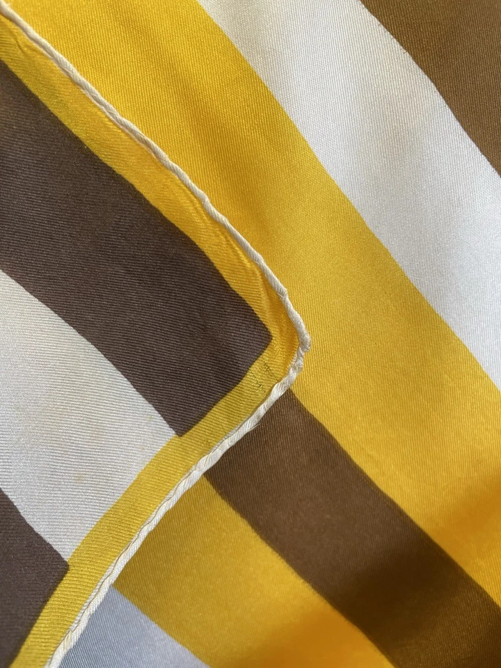 H75# Miss Balmain Paris 100% Seda Bufanda Rayas Marrón Amarillo Diseñador Vintage Foto 3 de 4