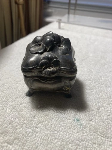Vintage Art Nouveau Small Metal Trinket Box 1.5 W By 2” H