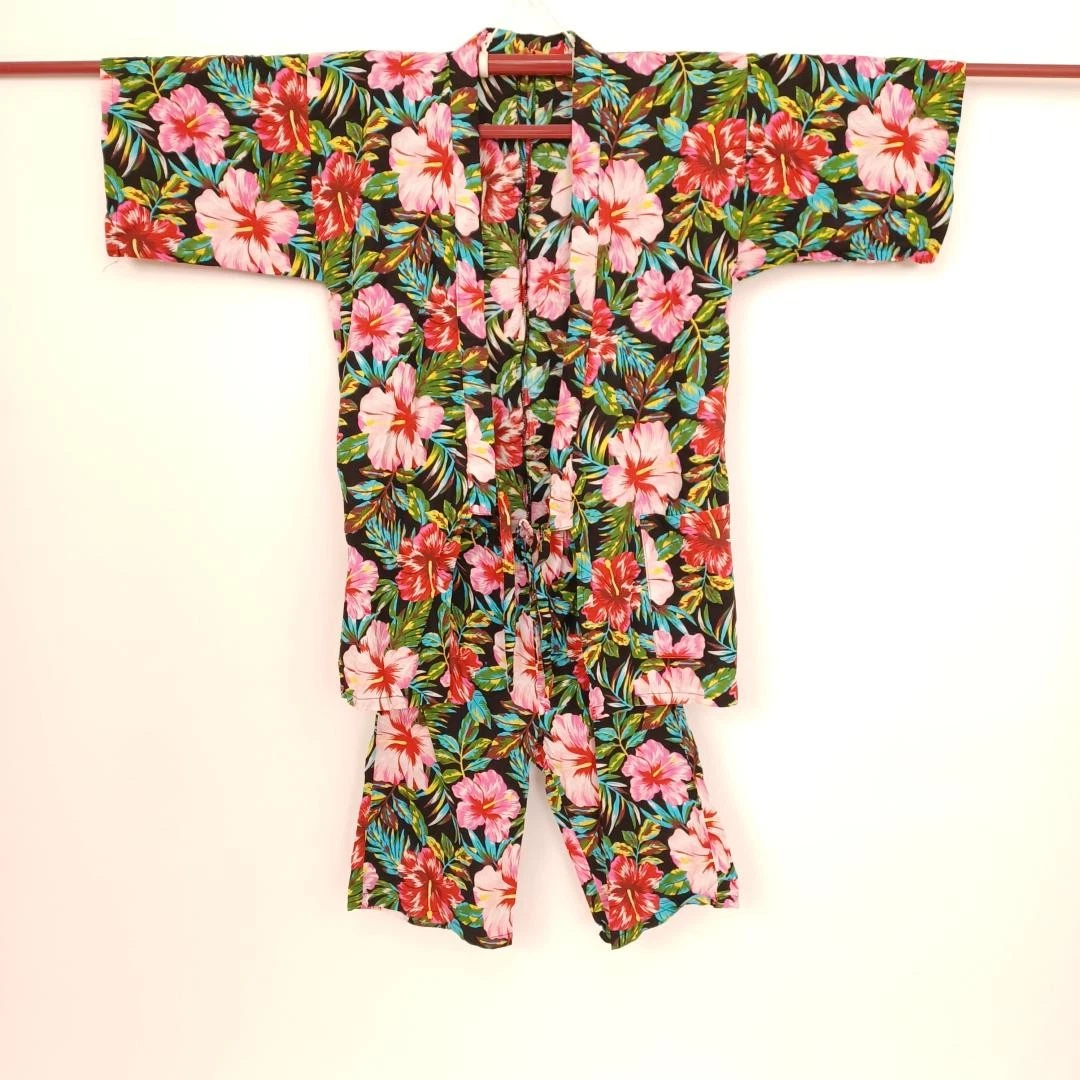 Kid's Jinbei Japanese summer loungewear Flower Cotton Vintage traditional