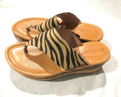 Women's 8 1/2 Corso Como Cork Platform Wedge Thong Sandal Zebra Stripe