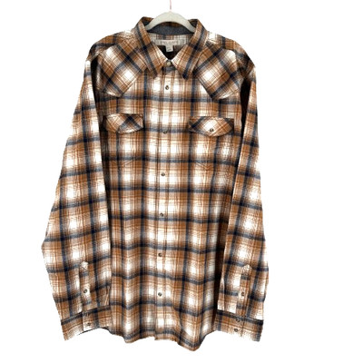 NEW Cody James Pearl Snap Western Flannel Shirt Men's 2XLT Brown Cowboy Landman