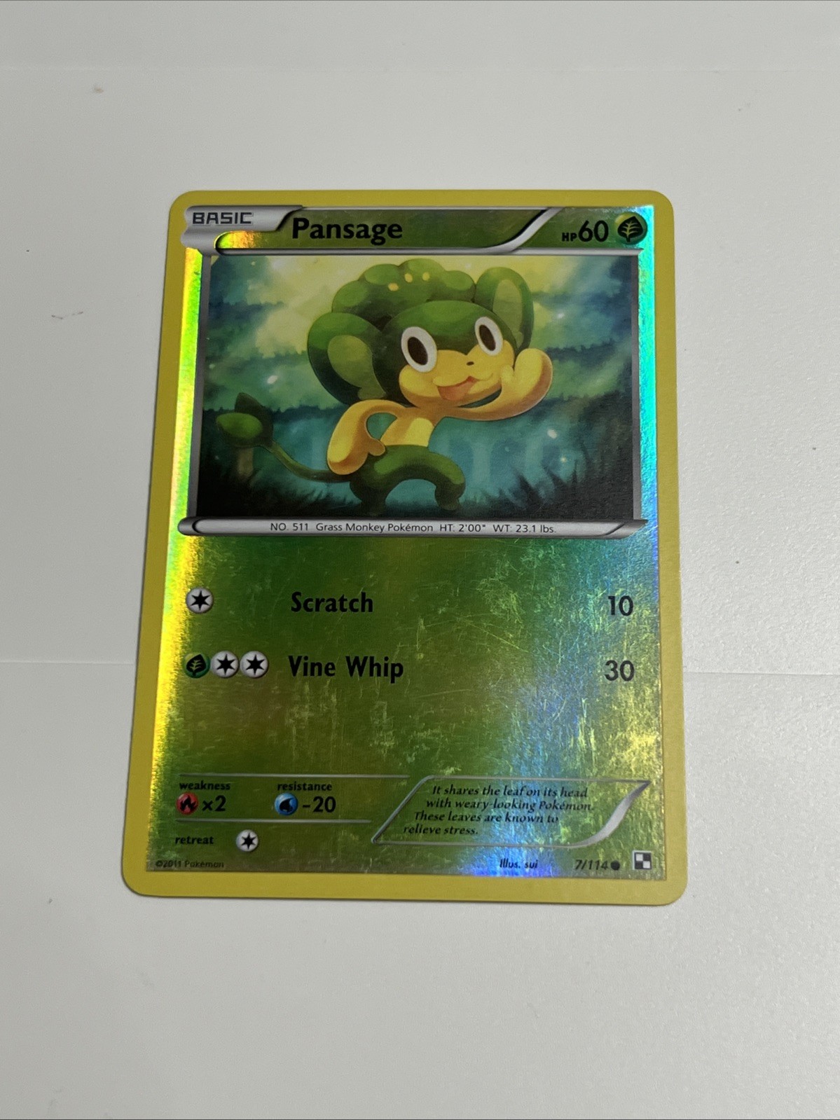 Pansage 7/114 - Black & White Reverse Holo Pokemon TCG Card LP