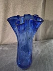 Vintage Cobalt Blue Blown Art Glass Vase 13 Inches Tall 7 Inches Wide Murano
