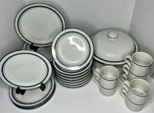 26 Piece Dansk Bistro Christianshavn Blue Dish Set Casserole Plates, Bowls, Mugs