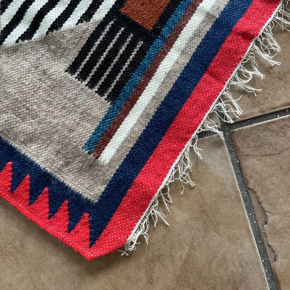 Vintage ECUADOR Hand Woven WALL HANGING Tapestry Rug 26x37" Tiki Totem #2 - Image 4 of 4