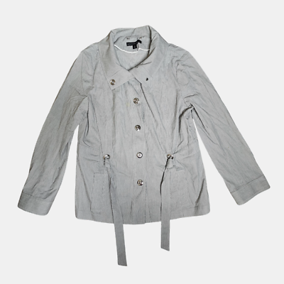 #ad Lafayette 148 New York Pinstripe Utility Jacket Coat Metal Snap 12 Viscose Blend $18.75
