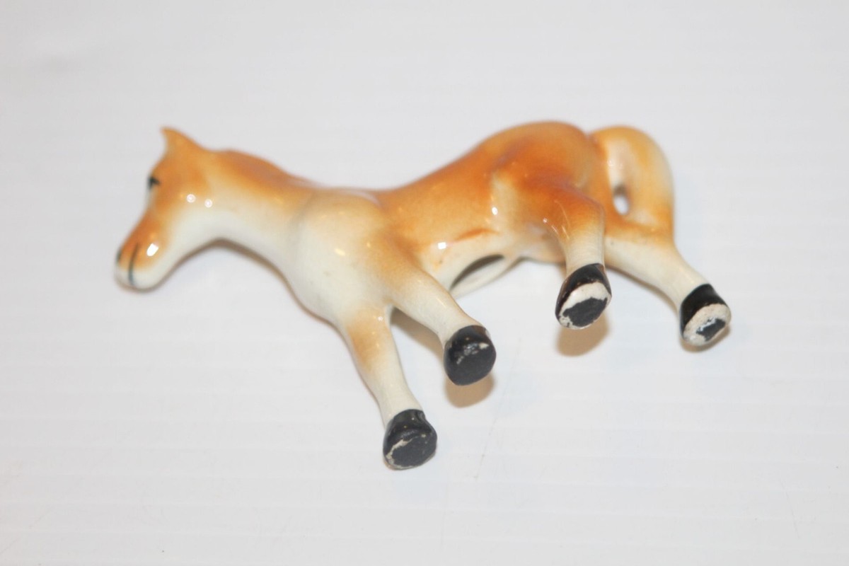 Vintage 1940s Japan Porcelain Horse Orange White Tan 3” Figure