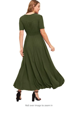 Milumia Women's Button Up Split Flowy Short Sleeve Plain A Line Party Maxi  Dress | eBay