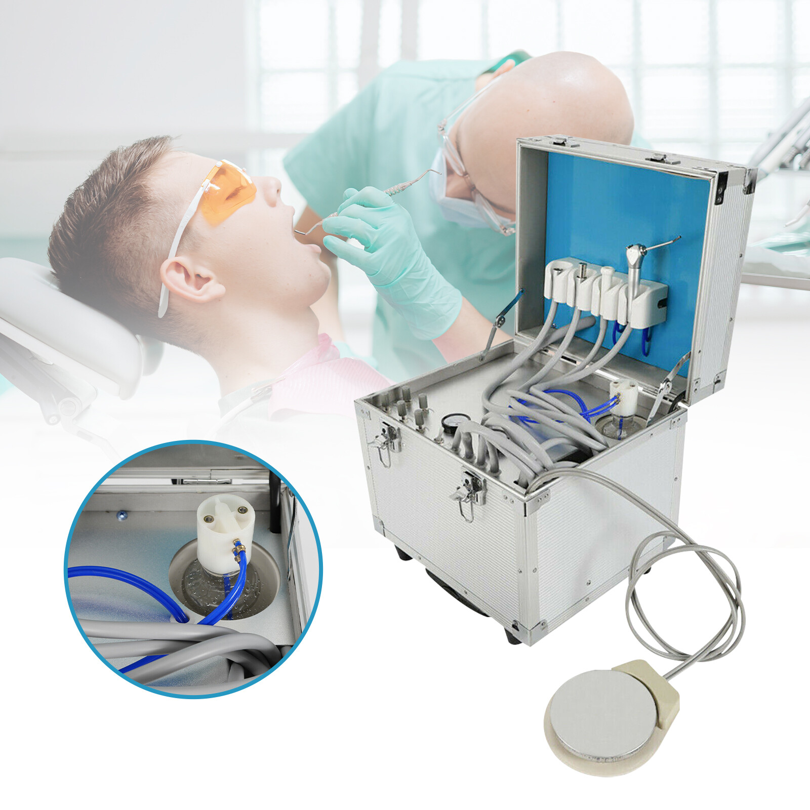 Dental Mobile Delivery Unit Portable Rolling Box Air Compressor Suction