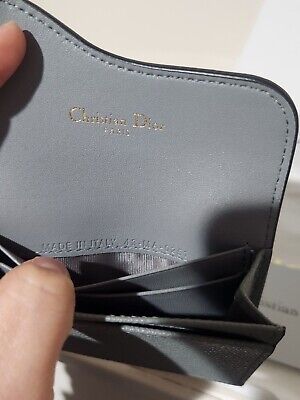 EUC Authentic Dior Saddle Flap Card Holder Grained calfskin Gray MSRP $500