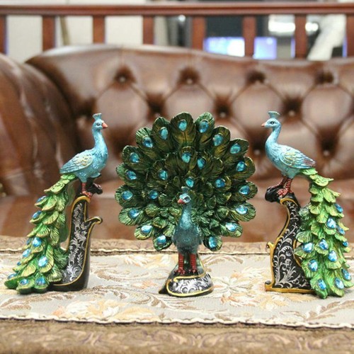 Peacock Statue Wedding Gift Figurine Resin Crafts Blue L