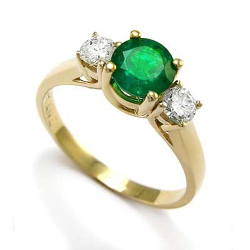 18k Yellow Gold Colombian Untreated Emerald Diamond Anniversary Ring - 第 1/4 張圖片