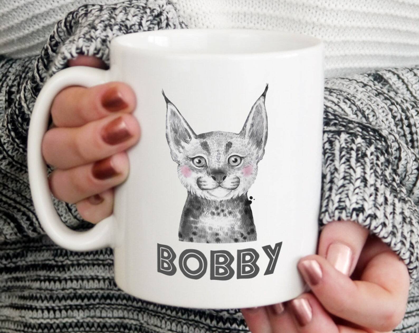 Personalised Bobcat Mug Travel Mug Enamel Mug Kids Mug Gift For Her Gift For Him