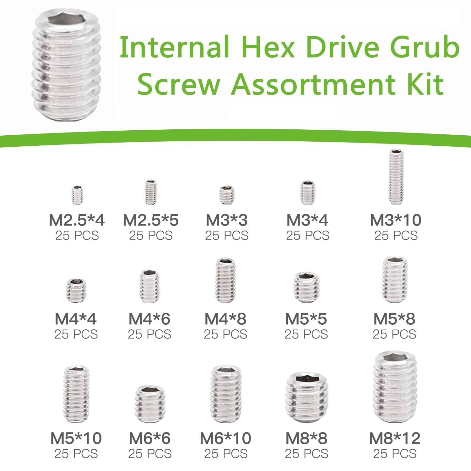 381PCS Grub Screws Hex Allen Head Socket Set Screw Bolts Assortment Kit