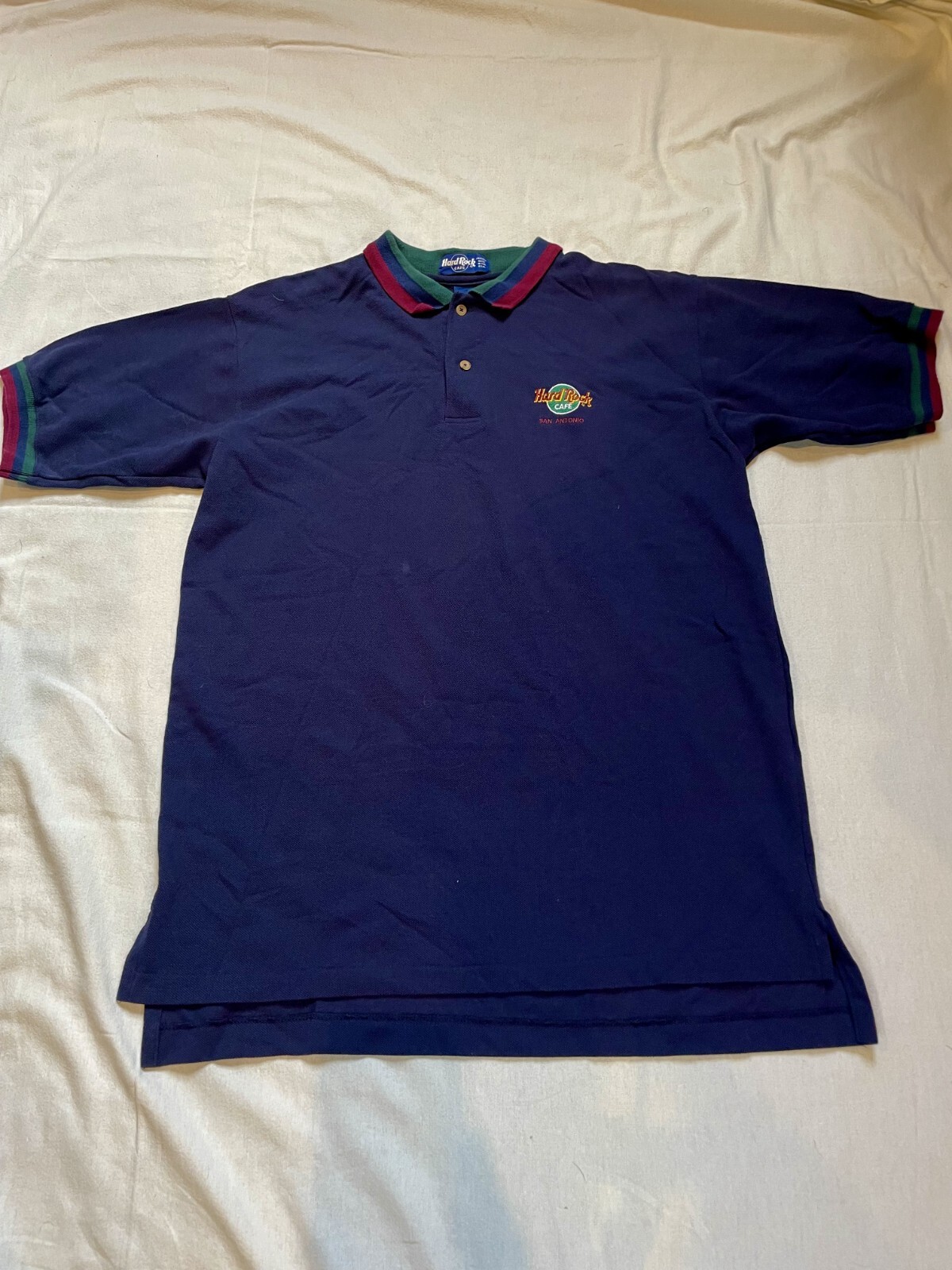 Vintage Hard Rock Cafe Shirt Men's L Navy Blue Polo San Antonio Texas