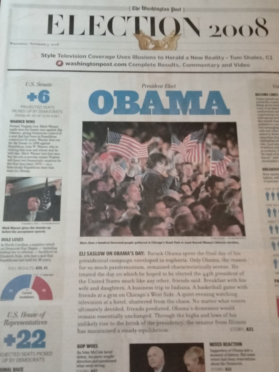 Newspapers- OBAMA MAKES HISTORY. U.S. DECISIVELY ELECTS FIRST