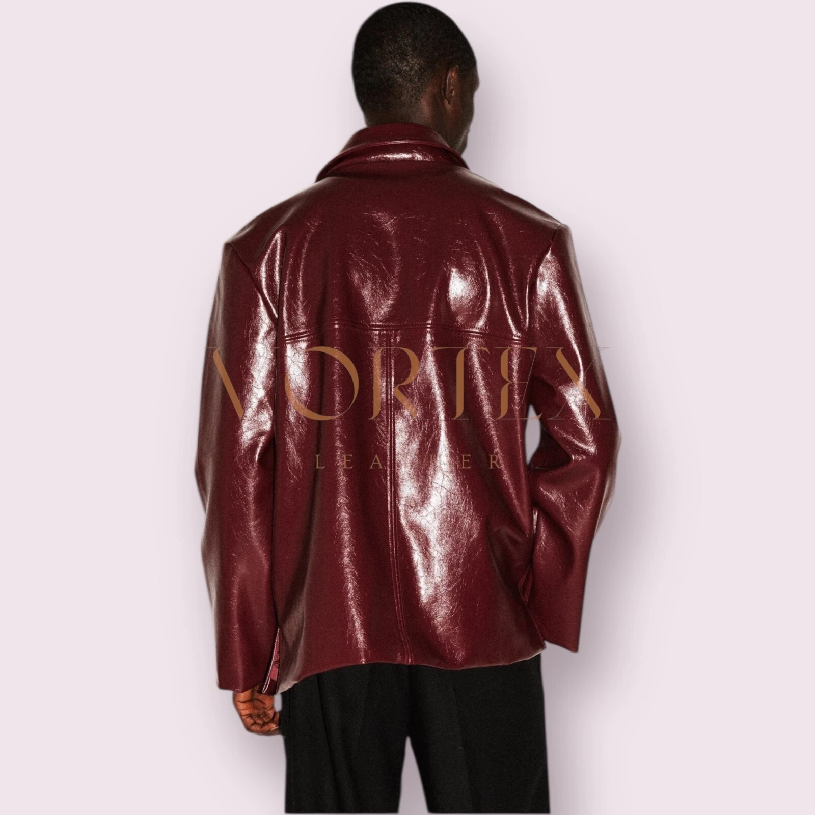 Men's Dark Red Blazer Genuine Lambskin Leather Two Button Jacket Coat Blazer