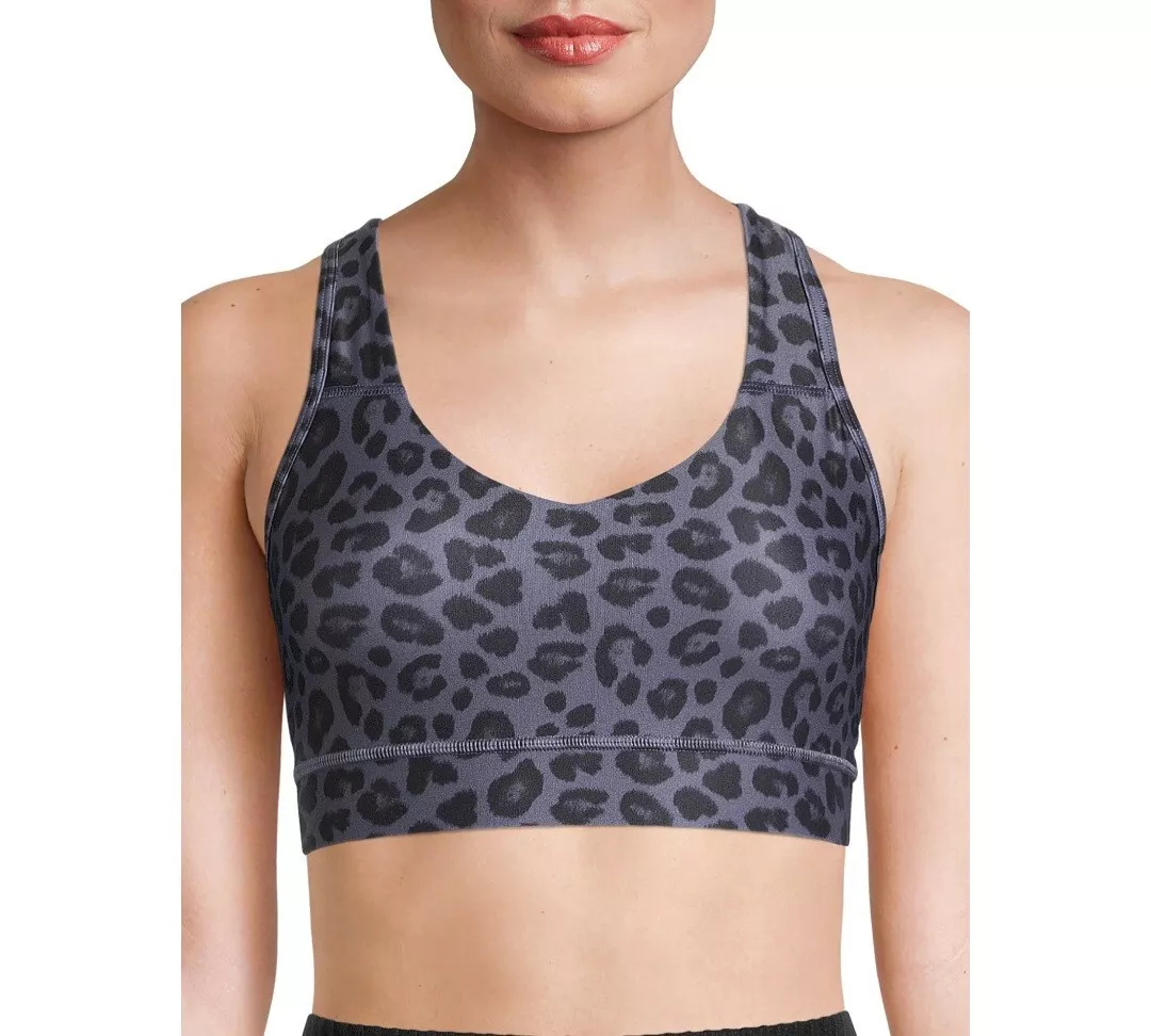 Avia Womens Medium Impact Strappy Sports Bra Size S Black Leopard Print NEW