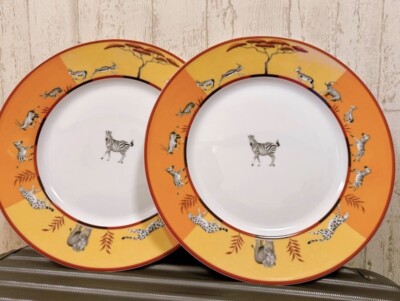 Hermes Africa Orange Dinner Plate Zebra Dish Tableware 2 set Hermes Africa Orange Dinner Plate Zebra Dish Tableware 2 set