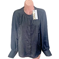 Only Shirt Top Long Sleeve Round Neck Button Front  Size M, Black, RRP £26